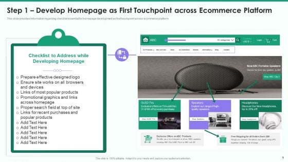 Online Business Strategy Playbook Step 1 Develop Homepage As First Touchpoint Across Ecommerce Platform Portrait PDF