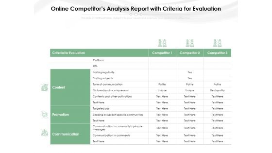 Online Competitors Analysis Report With Criteria For Evaluation Ppt PowerPoint Presentation Gallery Inspiration PDF
