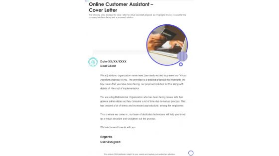 Online Customer Assistant Cover Letter One Pager Sample Example Document