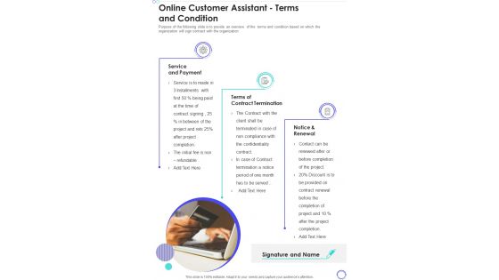 Online Customer Assistant Terms And Condition One Pager Sample Example Document