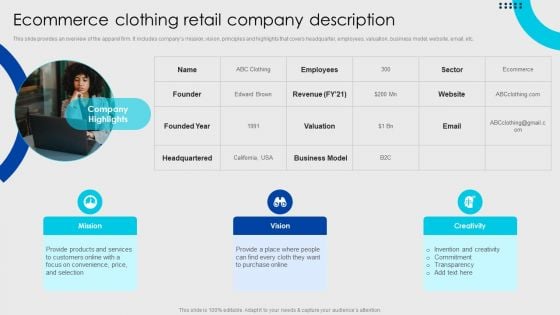 Online Fashion Firm Summary Ecommerce Clothing Retail Company Description Diagrams PDF