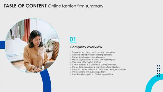 Online Fashion Firm Summary Table Of Content Ppt Outline Examples PDF