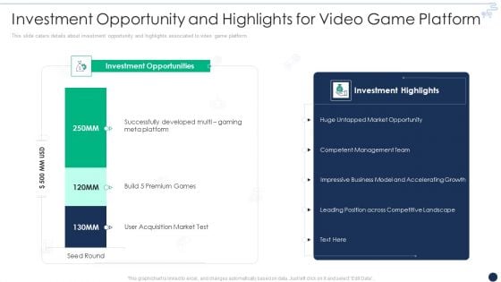 Online Gaming Funding Pitch Deck Investment Opportunity And Highlights For Video Game Platform Background PDF