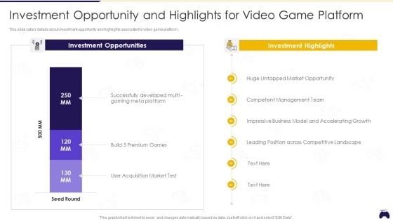 Online Gaming Fundraising Pitch Deck Investment Opportunity And Highlights For Video Game Platform Brochure PDF