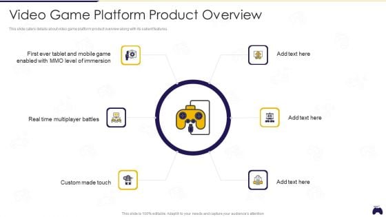 Online Gaming Fundraising Pitch Deck Video Game Platform Product Overview Icons PDF