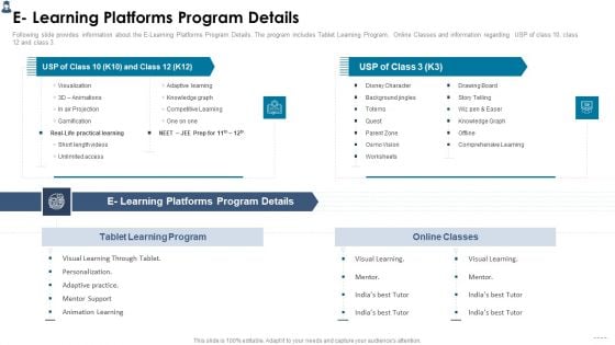 Online Learning Investor Pitch Deck E Learning Platforms Program Details Microsoft PDF