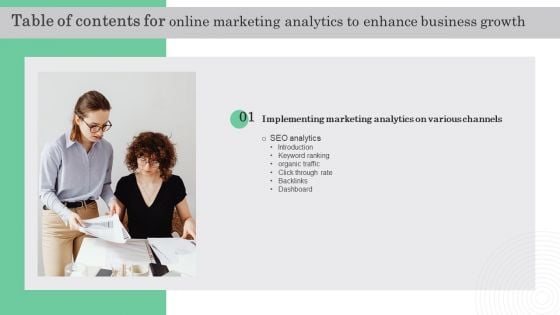 Online Marketing Analytics To Enhance Business Growth Table Of Contents Clipart PDF