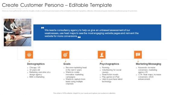 Online Marketing Approach And Execution Create Customer Persona Editable Template Structure Pdf