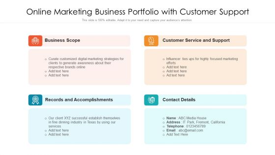 Online Marketing Business Portfolio With Customer Support Ppt Portfolio Graphics PDF