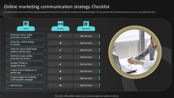 Online Marketing Communication Strategy Checklist Ppt Inspiration Gridlines PDF