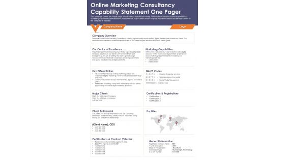 Online Marketing Consultancy Capability Statement One Pager PDF Document PPT Template Online Marketing Consultancy Capability Statement One Pager PDF Document PPT Template