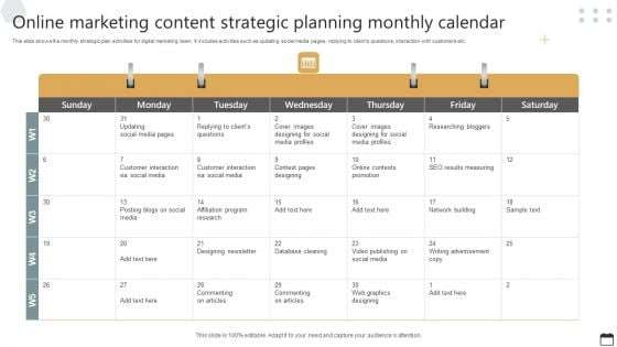 Online Marketing Content Strategic Planning Monthly Calendar Professional PDF