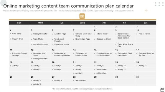 Online Marketing Content Team Communication Plan Calendar Background PDF Online Marketing Content Team Communication Plan Calendar Background PDF