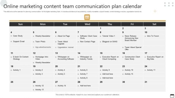 Online Marketing Content Team Communication Plan Calendar Background PDF