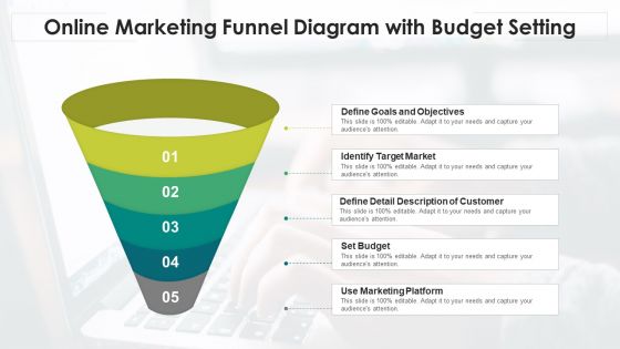 Online Marketing Funnel Diagram With Budget Setting Ppt PowerPoint Presentation File Slide Download PDF