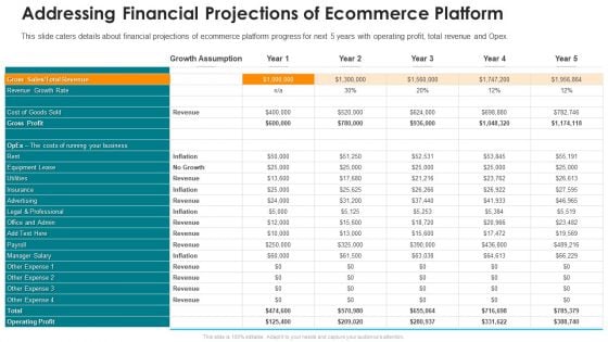 Online Marketing Platform Addressing Financial Projections Of Ecommerce Platform Summary PDF