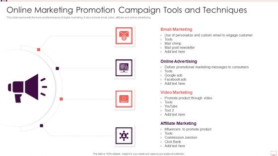 Online Marketing Promotion Campaign Tools And Techniques Mockup PDF