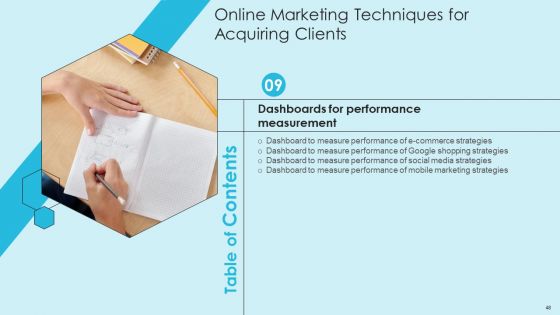 Online Marketing Techniques For Acquiring Clients Ppt PowerPoint Presentation Complete Deck With Slides