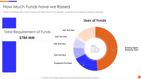 Online Marketing Venture Capitalist Financing Elevator Pitch Deck How Much Funds Have We Raised Guidelines PDF