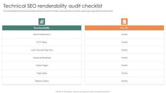 Online Mechanism For Site Technical SEO Renderability Audit Checklist Formats PDF