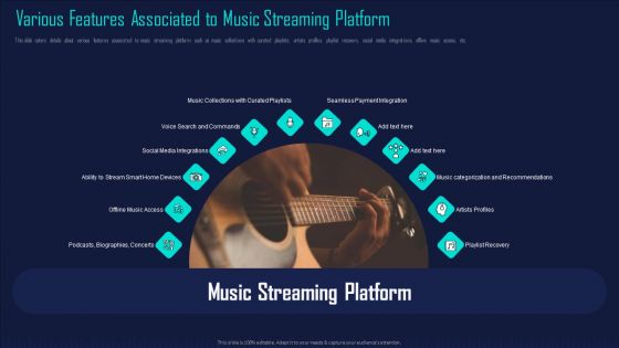 Online Music Streaming App Capital Raising Elevator Various Features Associated To Music Streaming Platform Icons PDF