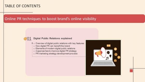 Online PR Techniques To Boost Brands Online Visibility Table Of Contents Structure PDF