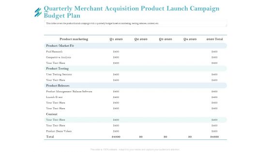 Online Payment Platform Quarterly Merchant Acquisition Product Launch Campaign Budget Plan Sample PDF