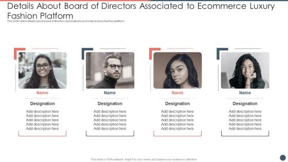 Online Premium Fashion Portal Venture Capitalist Financing Elevator Pitch Deck Details About Board Of Directors Topics PDF