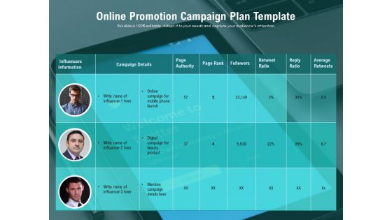 Online Promotion Campaign Plan Template Ppt PowerPoint Presentation Infographic Template Infographics PDF