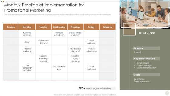 Online Promotional Techniques To Increase Monthly Timeline Of Implementation Graphics PDF