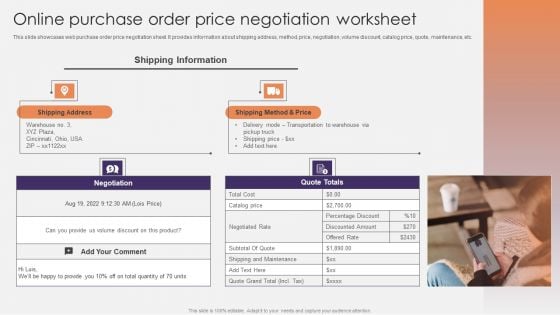Online Purchase Order Price Negotiation Worksheet Ppt Styles Skills PDF