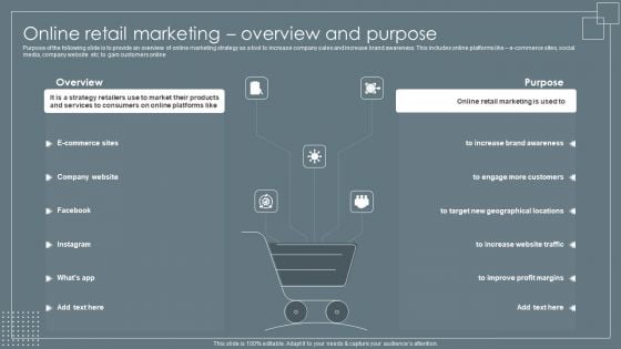 Online Retail Marketing Overview And Purpose Retail Business Growth Marketing Techniques Elements PDF