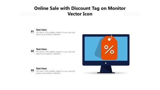 Online Sale With Discount Tag On Monitor Vector Icon Ppt PowerPoint Presentation Summary Example Introduction PDF