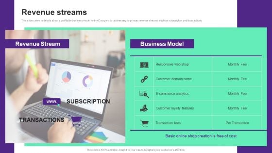 Online Store Investment Pitch Deck Revenue Streams Diagrams PDF