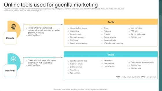 Online Tools Used For Guerilla Marketing Deploying Viral Marketing Strategies Demonstration PDF