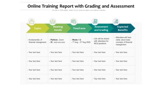 Online Training Report With Grading And Assessment Ppt PowerPoint Presentation File Vector PDF