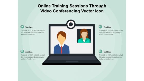 Online Training Sessions Through Video Conferencing Vector Icon Ppt PowerPoint Presentation Pictures Demonstration PDF