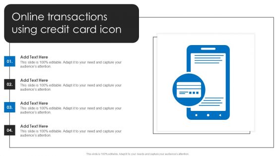 Online Transactions Using Credit Card Icon Ppt Styles Slide Portrait PDF