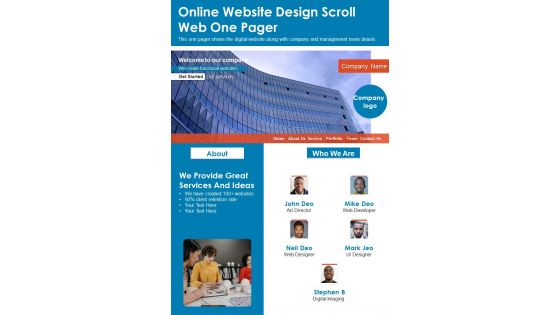 Online Website Design Scroll Web One Pager PDF Document PPT Template