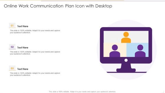 Online Work Communication Plan Icon With Desktop Infographics PDF