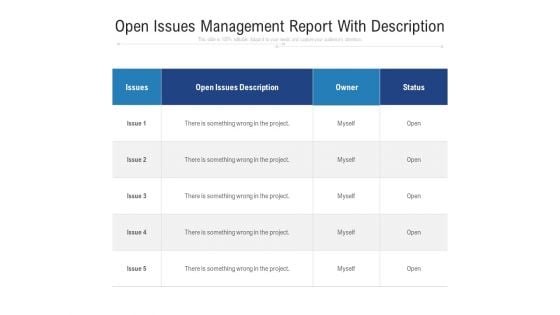 Open Issues Management Report With Description Ppt PowerPoint Presentation File Graphics Pictures PDF