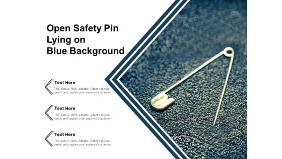 Open Safety Pin Lying On Blue Background Ppt Powerpoint Presentation Layouts Information