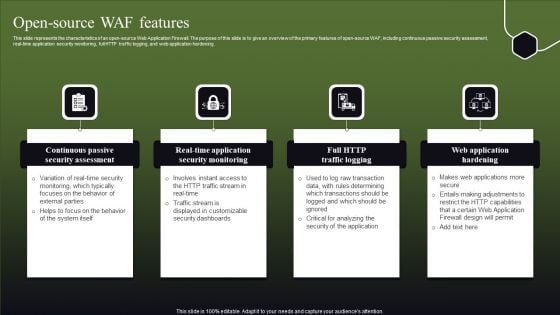 Open Source WAF Features Ppt Portfolio Influencers PDF