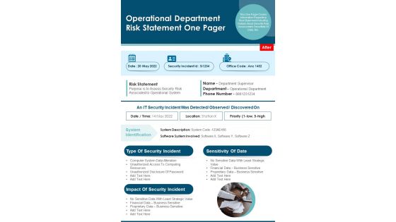 Operational Department Risk Statement One Pager PDF Document PPT Template