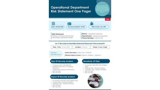 Operational Department Risk Statement One Pager PDF Document PPT Template Operational Department Risk Statement One Pager PDF Document PPT Template