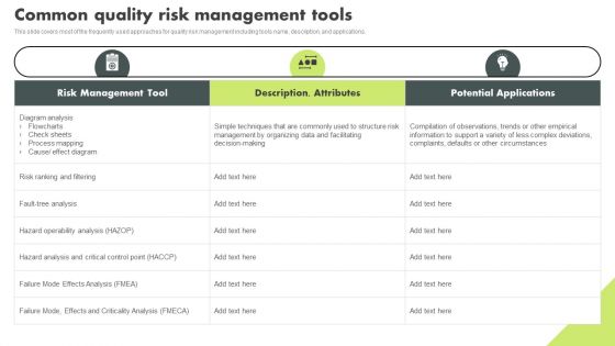 Operational Quality Assurance Common Quality Risk Management Tools Structure PDF