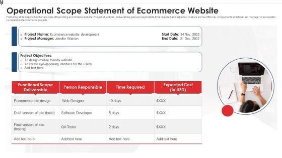 Operational Scope Statement Of Ecommerce Website Inspiration PDF