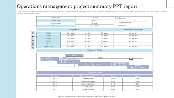 Operations Management Project Summary Ppt Report Background PDF