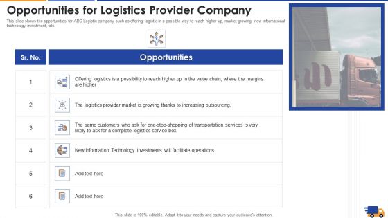 Opportunities For Logistics Provider Company Summary PDF