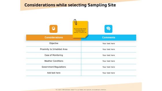 Optimization Of Water Usage Considerations While Selecting Sampling Site Ppt Outline Format Ideas PDF